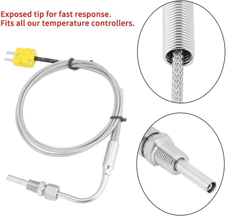 Walfront - Thermoelement Typ K, Temperaturfühler 1/8 Zoll (3 mm) NPT-Gewinde, Abgastemperatursonde m
