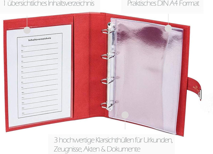 DELMON VARONE - Personalisierbare Dokumentenmappe DIN A4 mit Schloss & Schlüssel inkl. 3 Klarsichthü