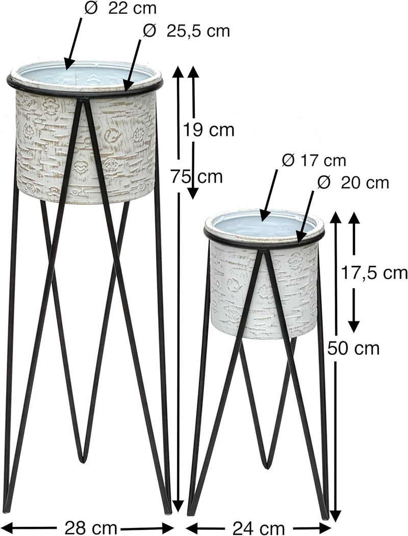 DanDiBo Blumenhocker mit Topf Metall Schwarz Weiss 2er Set Blumenständer 96043 Blumensäule Modern Pf