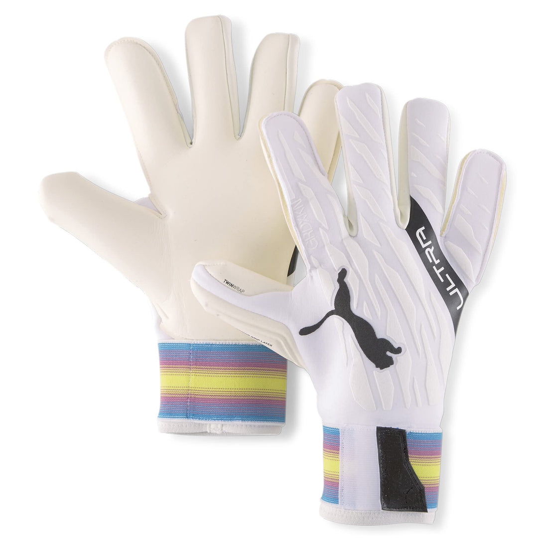 PUMA Ultra Grip 1 Hybrid Pro Torwarthandschuhe 7 Puma White-Puma Black-Ocean Dive-Deep Orchid-Yellow