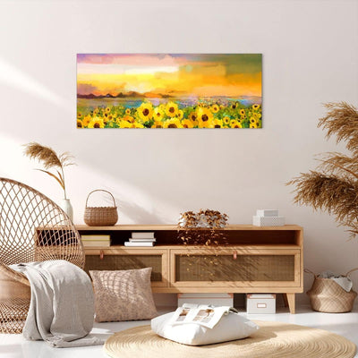 Wandbilder Dekoration Wohnzimmer Sonnenblumen Blume Panorama Bilder auf Leinwand 120x50cm Leinwandbi