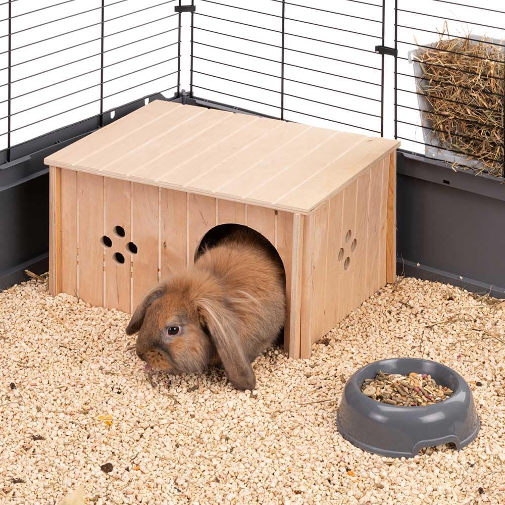 Ferplast Kaninchenhaus, Kaninchenkäfig Zubehör, mit Flachdach und Belüftungslöchern, im Bausatz, 37