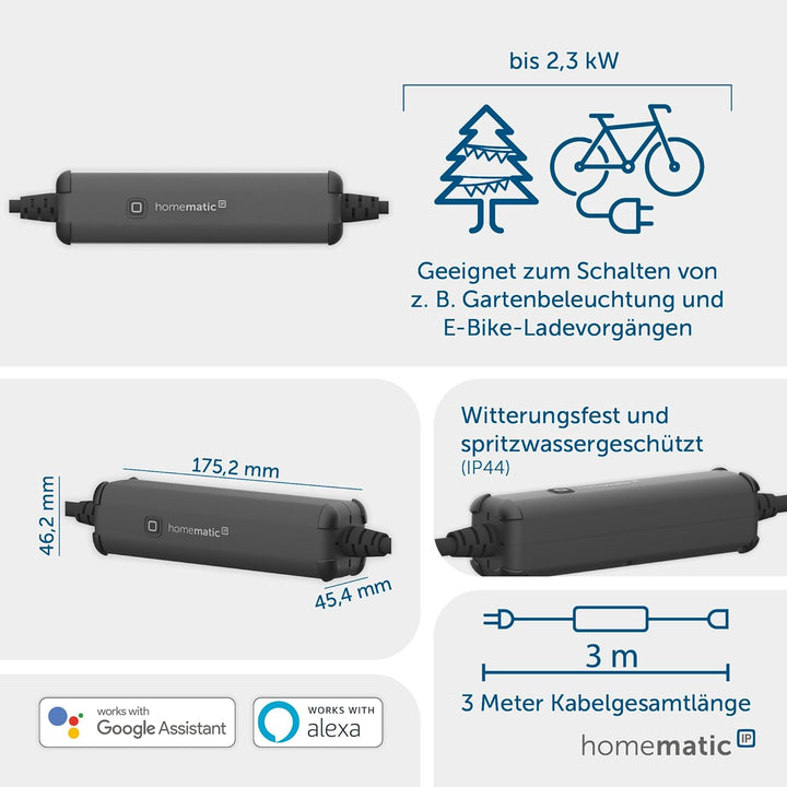 Homematic IP Access Point 2, anthrazit + Schalt-Mess-Kabel – aussen, Smart Home, steuert Gartenlampe