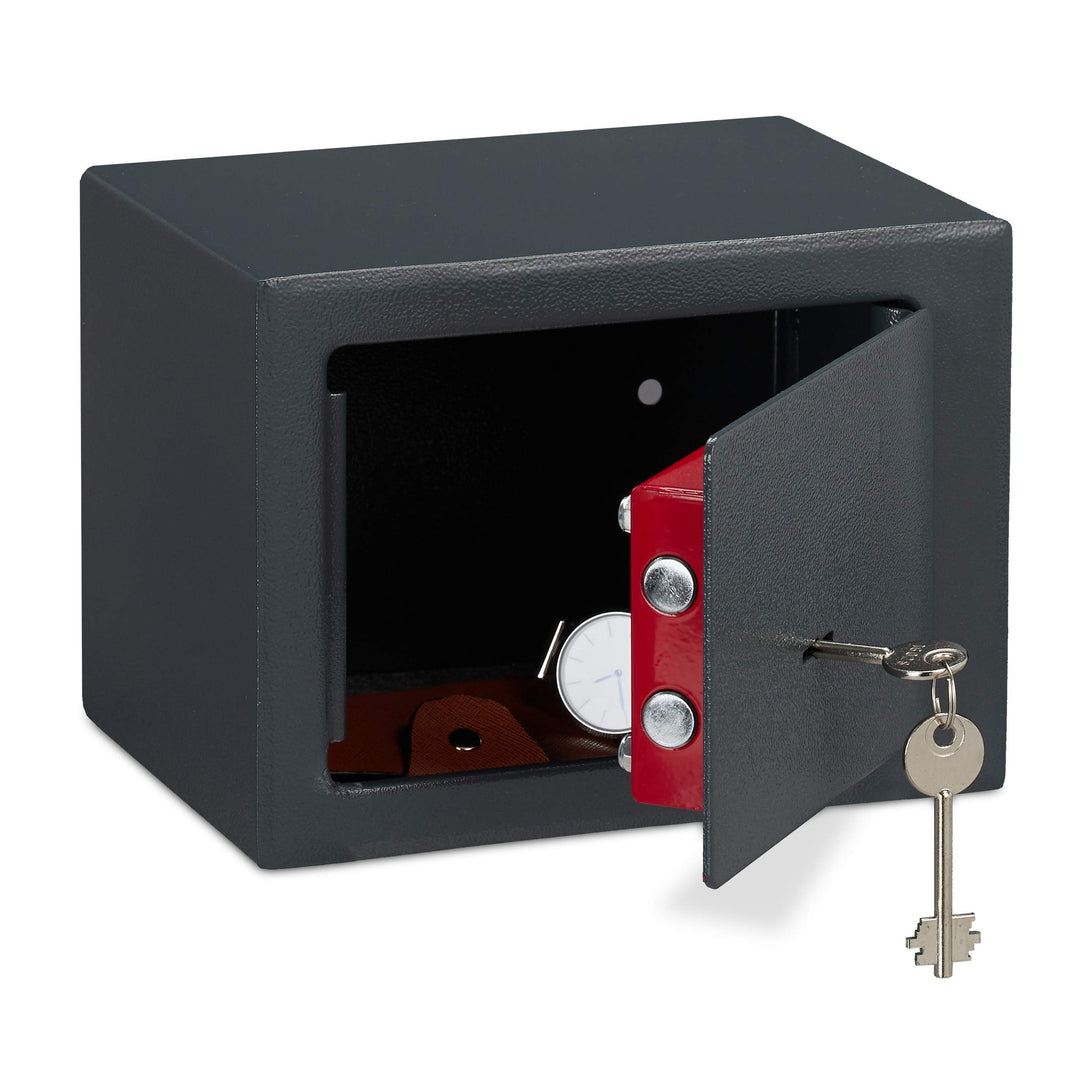 1 x Möbeltresor mit Schlüssel, Doppelbartschloss, Befestigung Wand oder Boden, Minisafe, HxBxT: 17 x