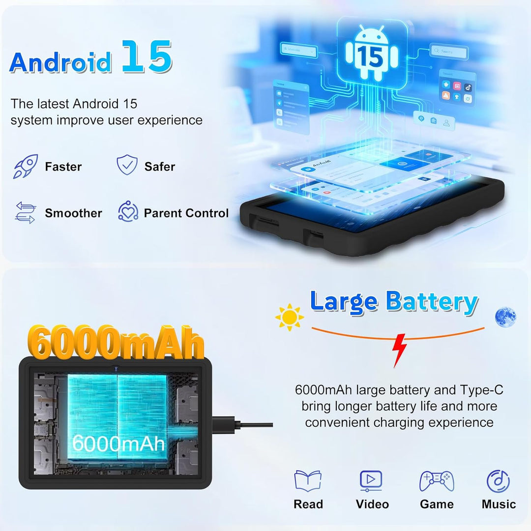 DMOAO Kinder Tablet 10 Zoll Android 15 mit 30GB RAM + 64GB ROM(2TB), 5G WLAN 6, Widevine L1, Elterli