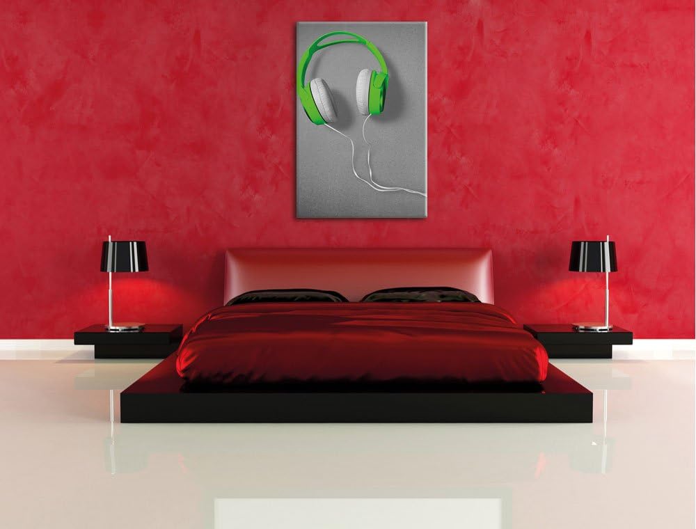 Pixxprint Coole grüne Kopfhörer schwarz/weiss als Leinwandbild/Grösse: 120x80 cm/Wandbild/Kunstdruck