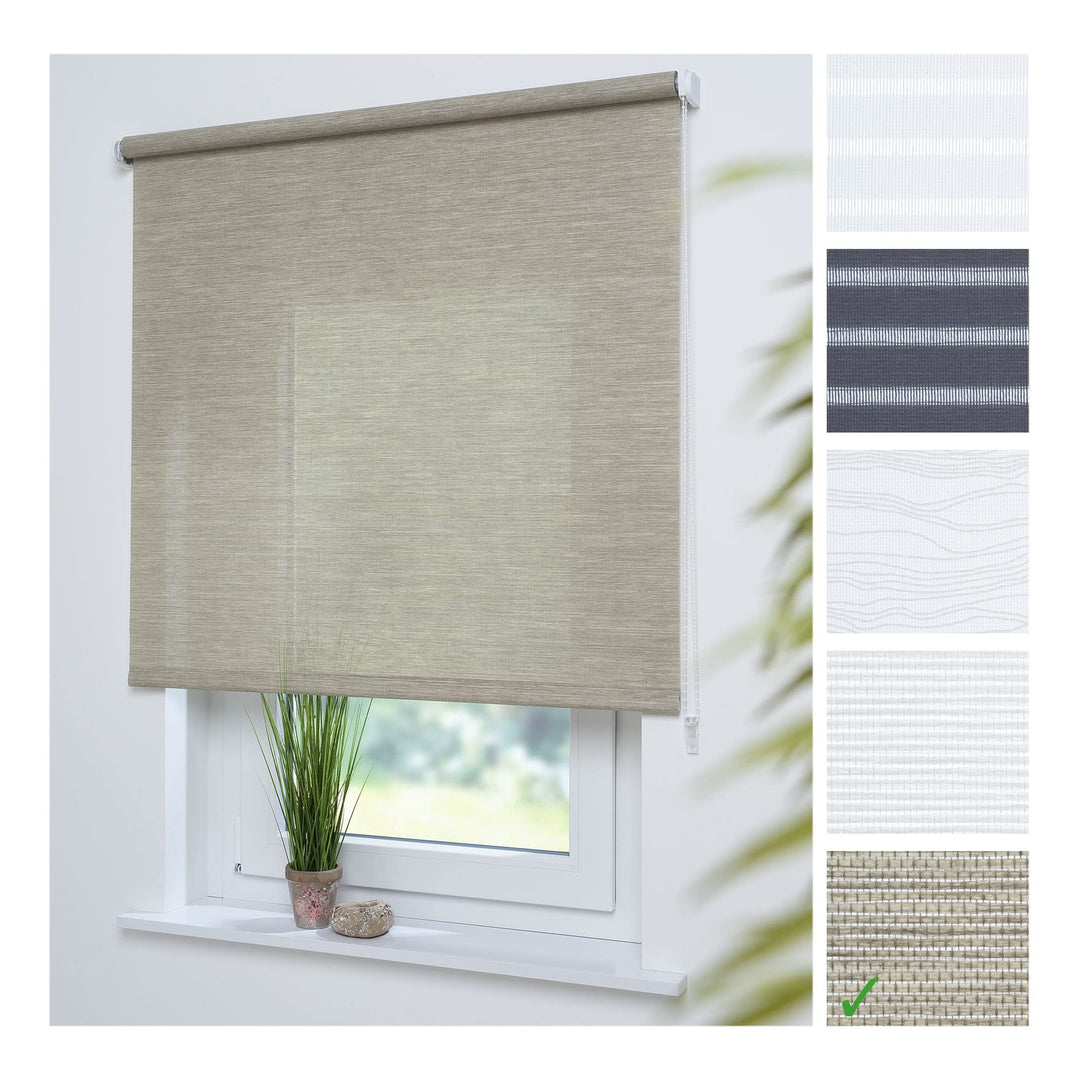 Liedeco® Rollo, Fenster Rollo, Kettenzug-Rollo / 62 x 180 cm (Breite x Höhe), Struktur Natur Sand/St
