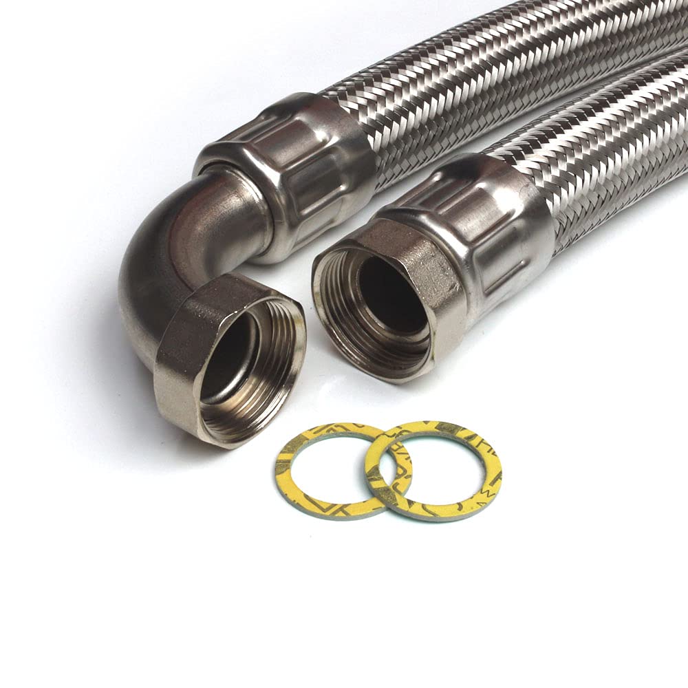 Panzerschlauch 1 1/4"ÜM x 1 1/4"ÜM Bogen, Flexschlauch DN32 für Trinkwasser 30cm / 300mm, 30cm / 300