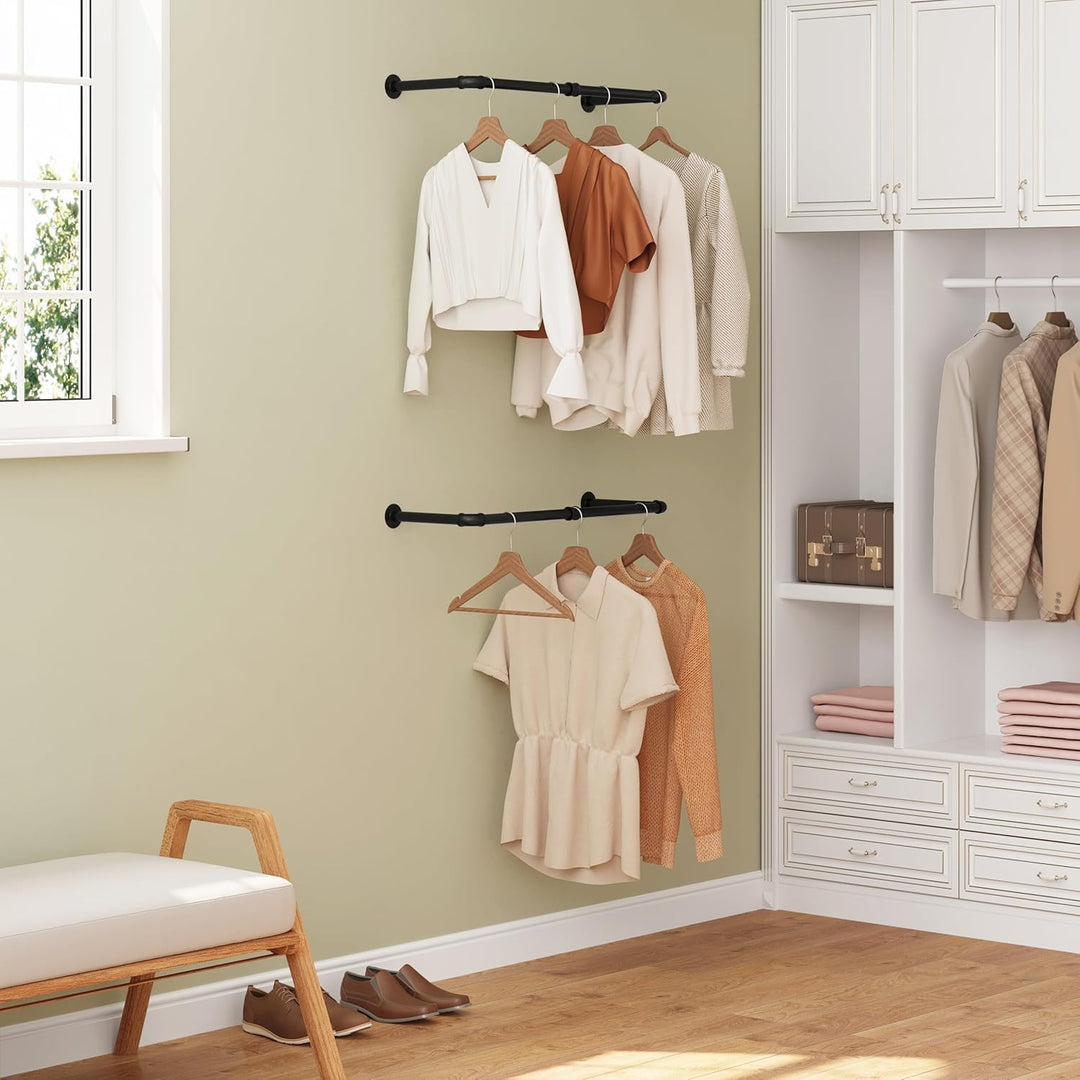 eSituro Kleiderstange Wandmontage, Kleiderständer für die Wand, Industrierohr Kleiderstangen 2er Set