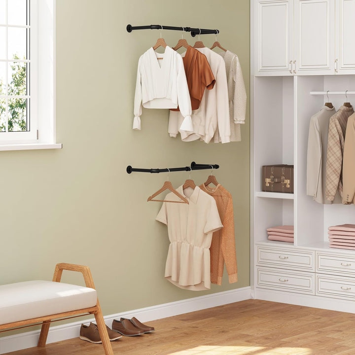eSituro Kleiderstange Wandmontage, Kleiderständer für die Wand, Industrierohr Kleiderstangen 2er Set