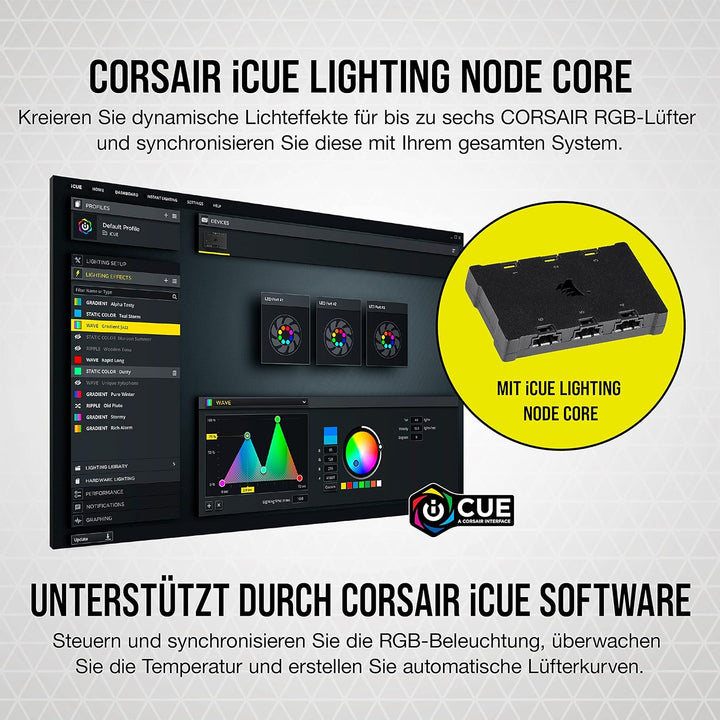 Corsair iCUE SP120 RGB ELITE Performance 120mm-PWM-Lüfter 3er-Pack mit iCUE Lighting Node CORE (CORS
