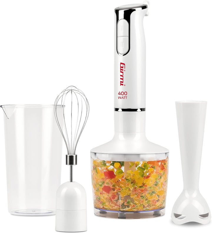 Girmi MX17 Stabmixer mit Set, 3-in-1 Mixer-Pürierstab-Schneebesen, 400 W, DC-Motor, 2 Geschwindigkei