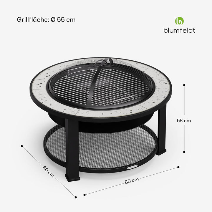 Blumfeldt Merano Circolo Feuerschale - 3-in-1 Feuerschale Mit Grillrost & Tisch, Robuster Stahlrahme