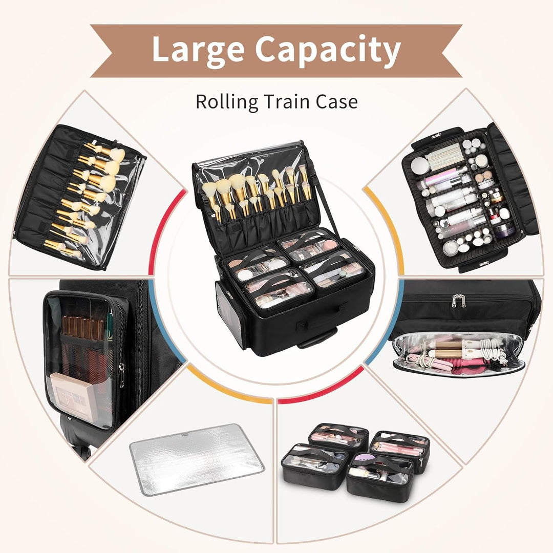 Grosse Kosmetikkoffer Trolley, Professionelle Beauty Case with 4 Klein Kosmetiktasche, Reise Schmink