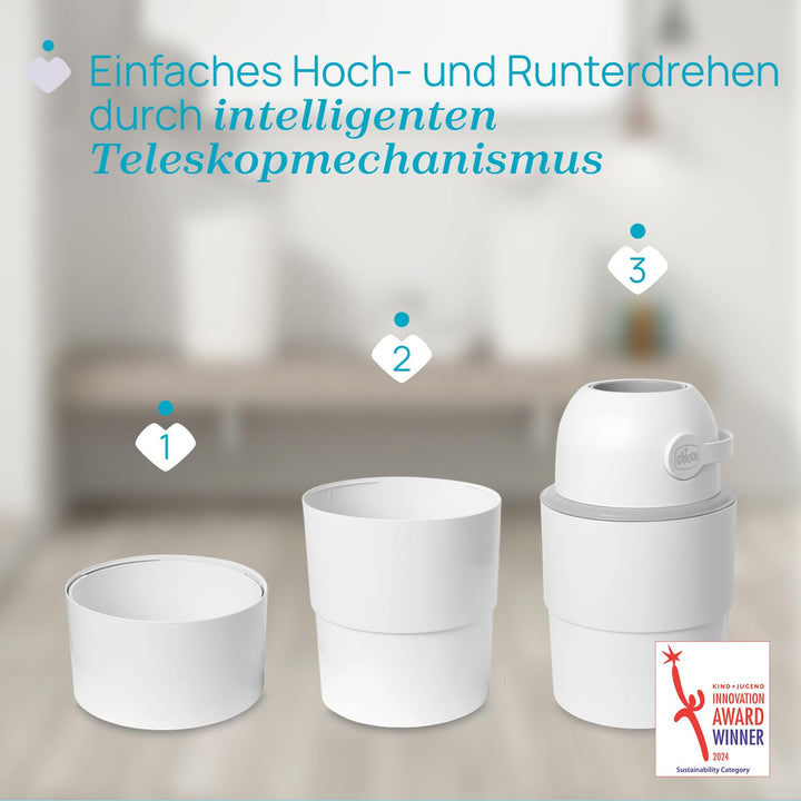 Chicco Teleskop-Windeleimer, Geräumig und Praktisch, Kompaktes Design, Kompatibel mit Chicco Odour O