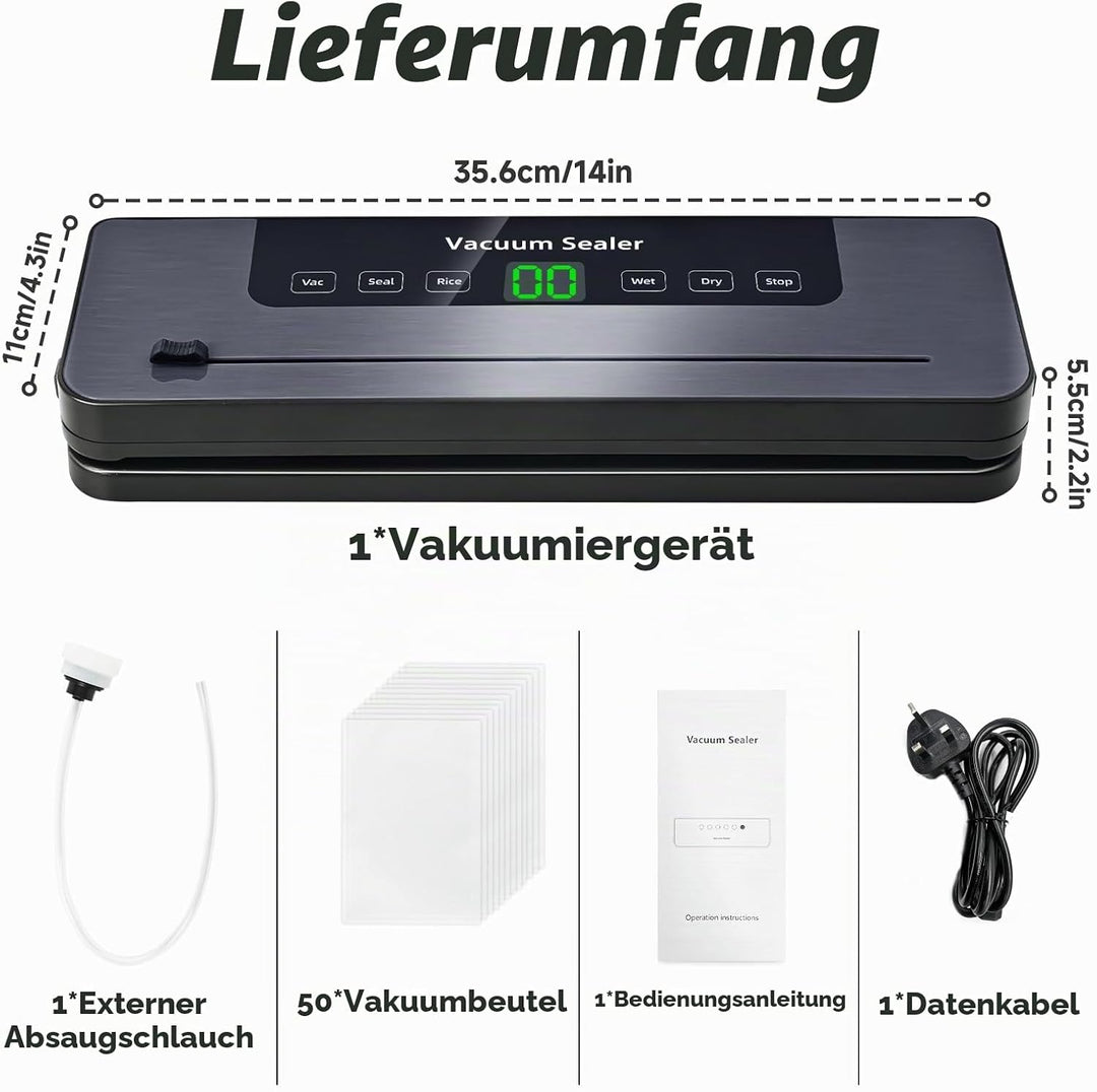 6-in-1 Vakuumiergerät, Vakuumierer mit 30cm Siegelnaht und Digitaler LED-Countdown-Anzeige,50PCS Vak