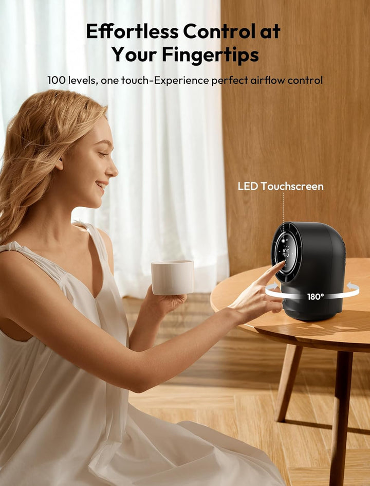 Aecooly Touchscreen Tischventilator Leise, 8000mAh Akku [Bis zu 40 Stunden Kühlzeit], 3 Winkel 180°-