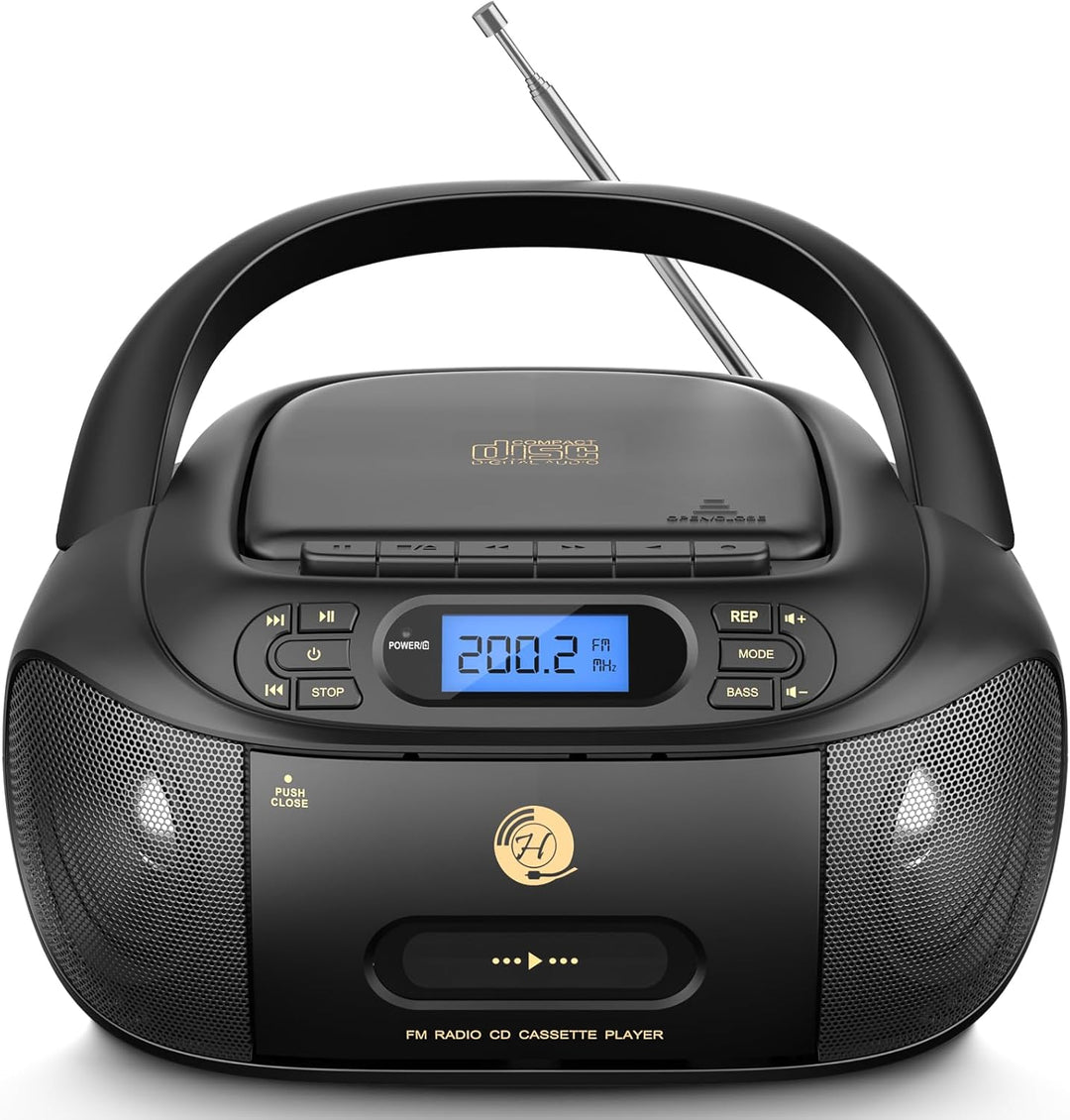 Hernido CD-Player mit Kassette, CD Boombox mit Bluetooth, UKW-Radio, Eingebauten Stereo-Lautsprecher