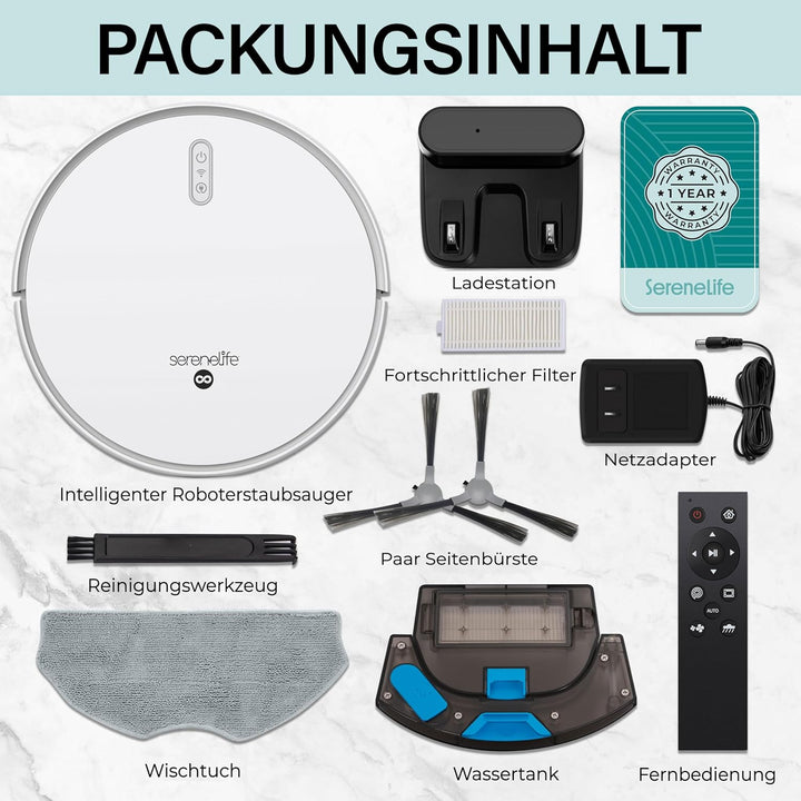 SereneLife Saugroboter mit Wischfunktion, Staubsauger Roboter, 2000pa Saugroboter mit APP Steuerung,