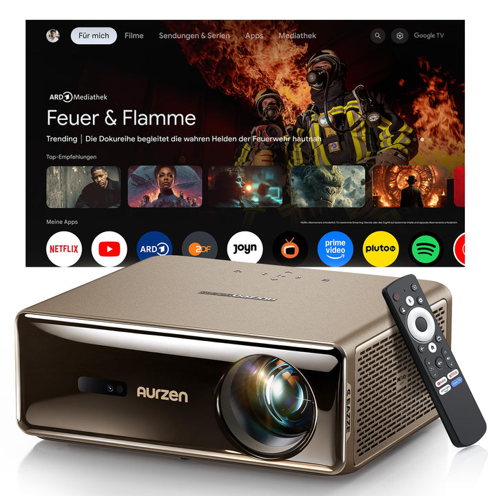Aurzen EAZZE D1 MAX Beamer mit Google TV 14.0 & Netflix, 4K Unterstützt, Smart Projektor mit 1000 AN