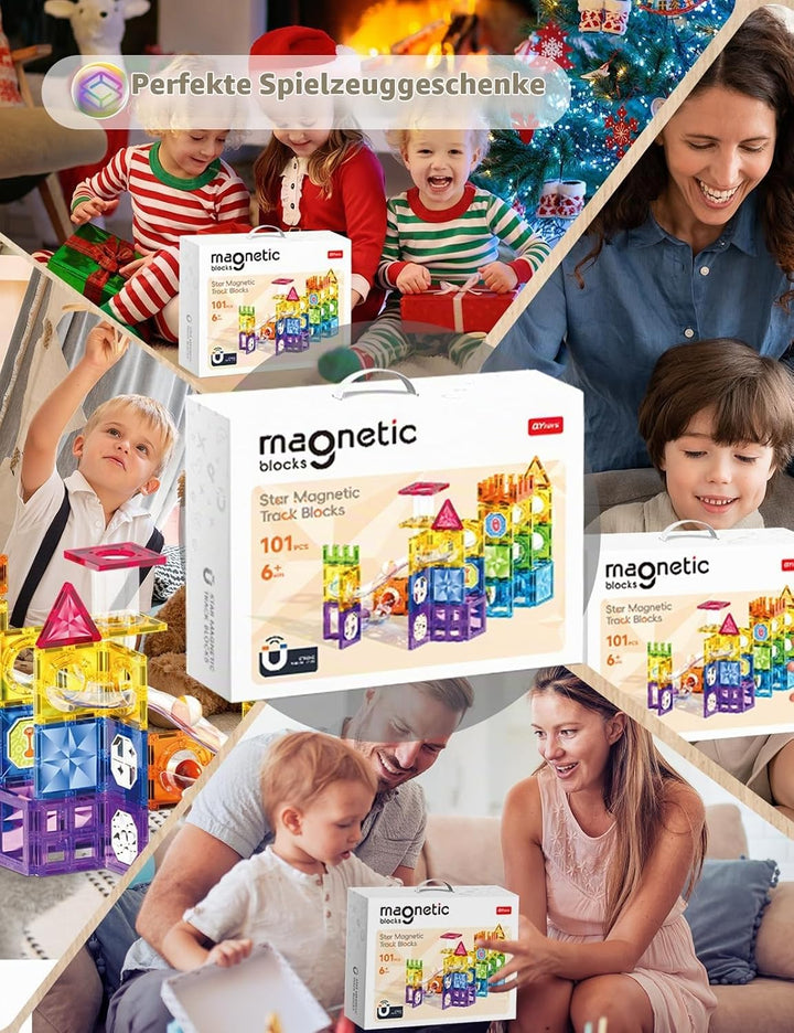 ROXENDA 101 Pcs Teile Magnetbausteine für Kinder ab 3 Jahren – Magnetspielzeug mit Sensorikfunktion,