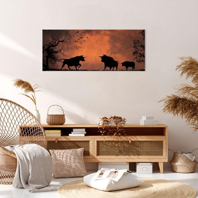 Wandbilder Dekoration Wohnzimmer Tier wütend Stier Panorama Bilder auf Leinwand 120x50cm Leinwandbil