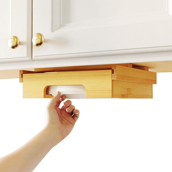 Cabinet Bamboo Plate Frame, Paper Plate Dispenser, Countertop Storage, 10.04x10.04 Inches Vertical H