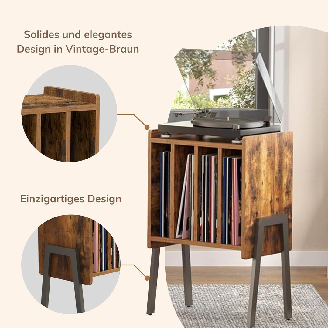 ACAZA Vinylmöbel Plattenspielertisch – Ständer für Plattenspieler und Schallplatten mit 4 Fächern –