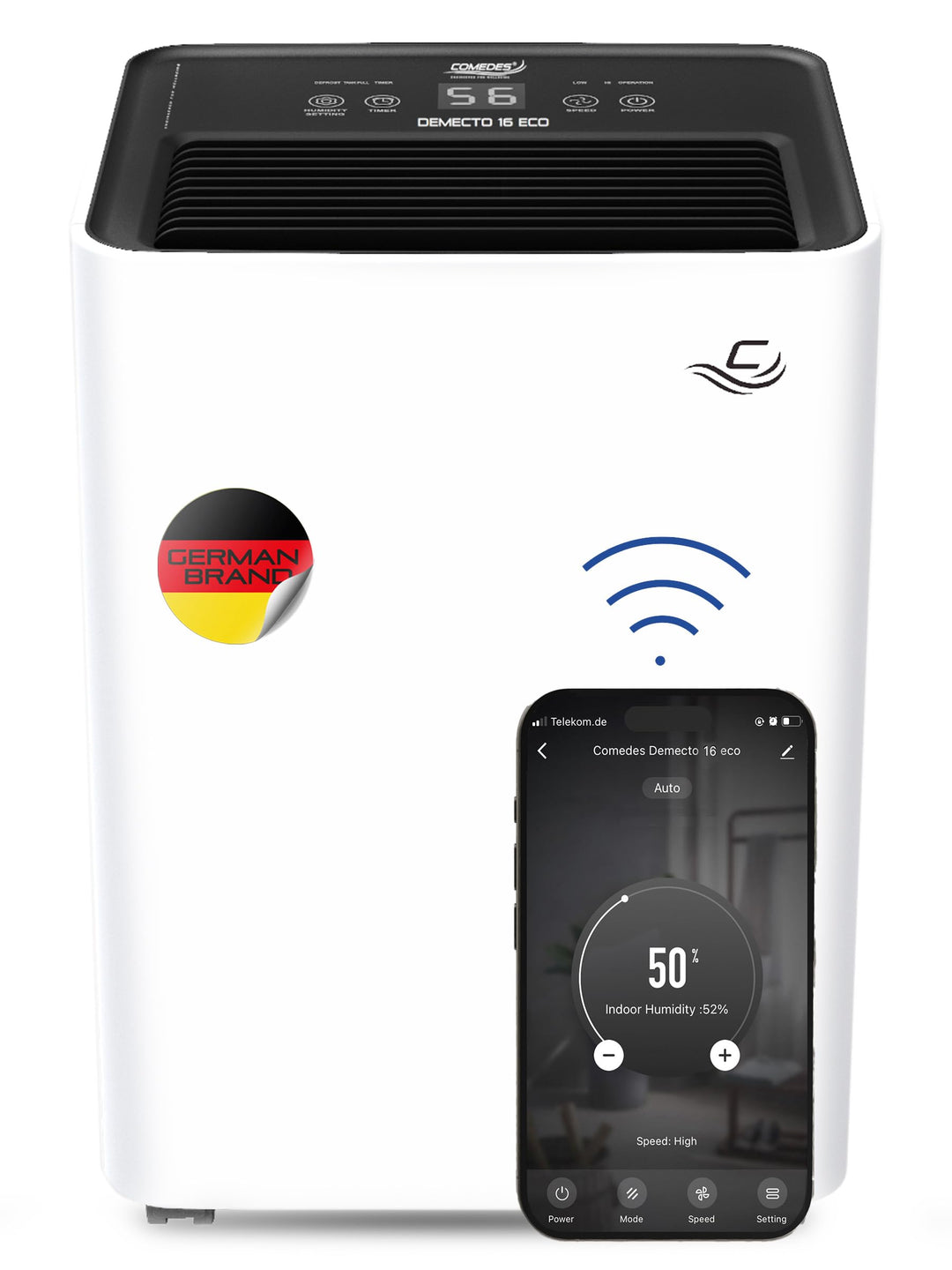 Comedes Demecto 16 eco WiFi - Leistungsstarker Luftentfeuchter (max. 16 Liter / 24h) Geeignet für Rä