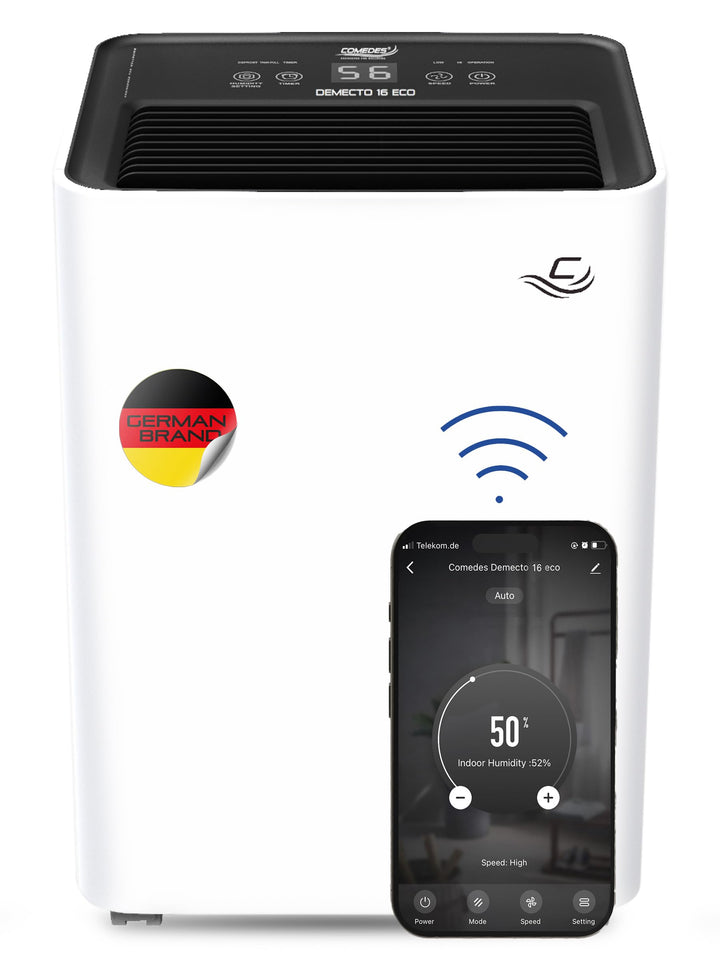 Comedes Demecto 16 eco WiFi - Leistungsstarker Luftentfeuchter (max. 16 Liter / 24h) Geeignet für Rä
