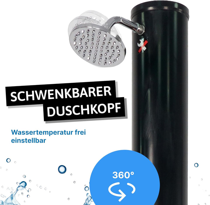 Dönges NovaTerra Solardusche schwarz mit 40L Tank - Gartendusche mit Regenduschkopf, Fussdusche, Sch