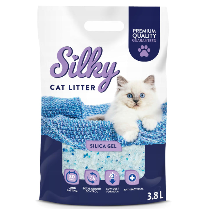 Silikat-Katzenstreu | Silky Silikatstreu 3,8L | Hervorragende Geruchskontrolle, Staubfrei, Bakterien