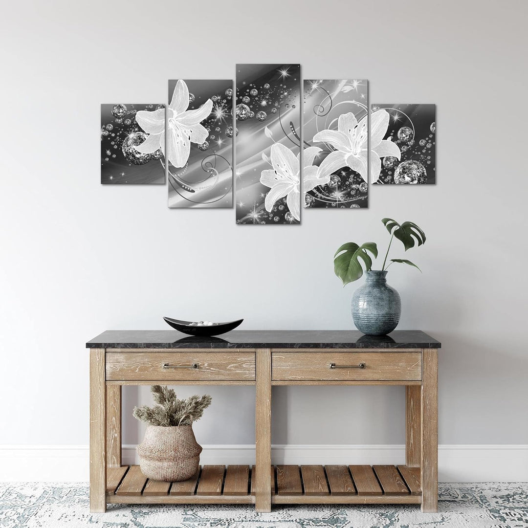 Runa Art Wandbilder Blumen Lilien 5 Teilig Bild auf Vlies Leinwand Deko Wohnzimmer Abstrakt Schwarz