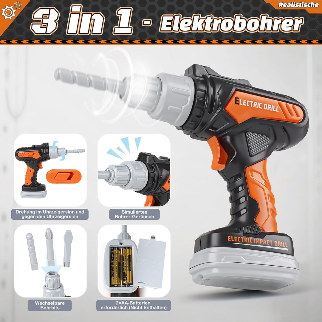 Vanplay Werkzeugkoffer Kinder Luxusmodell, Spielzeug Geschenk Junge Kinder ab 3、4、5 Jahren mit Elekt