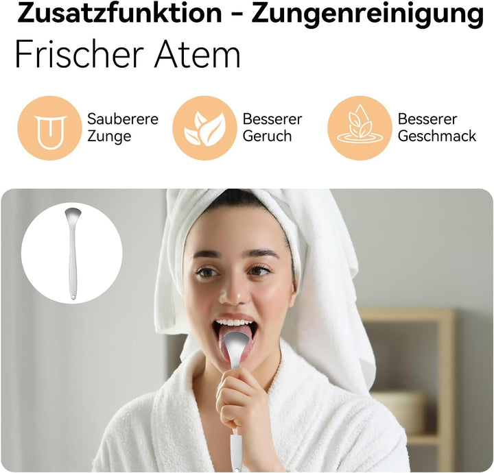 JTF Elektrische Zahnbürste Schallzahnbürste mit Zungenreiniger für Erwachsene, 6 Bürstenköpfen, 3 Mo
