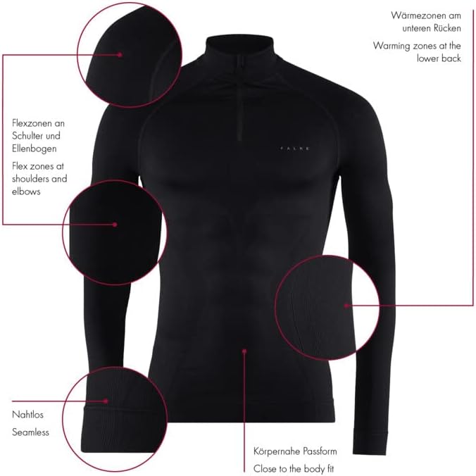FALKE Herren Maximum Warm High Zip Neck Funktionsshirt Langarmshirt für kalte bis sehr kalte Tempera