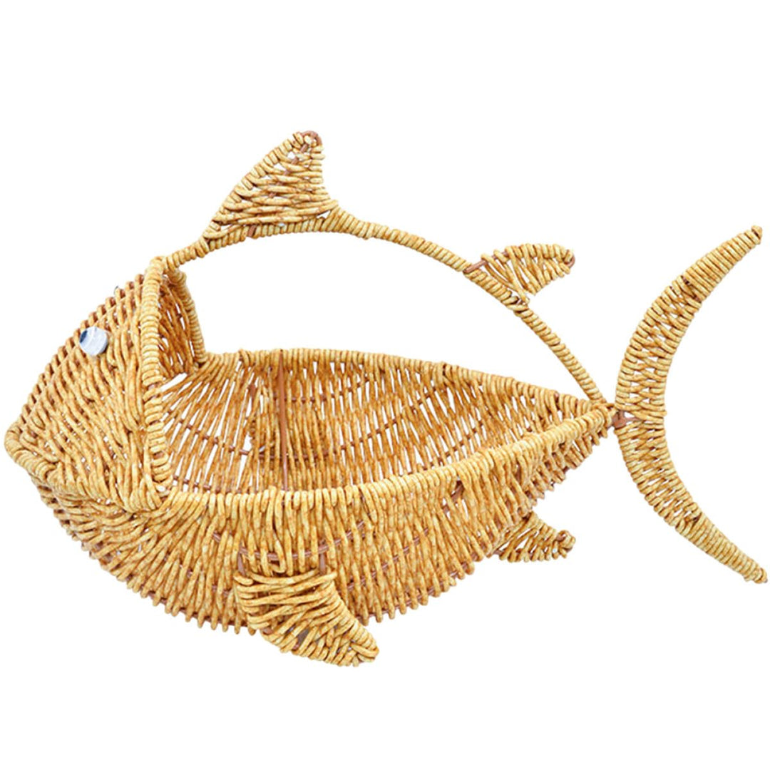 MAGICLULU Geflochtener Rattan Korb in Fischform Multifunktionaler Obstkorb und Aufbewahrungskorb für