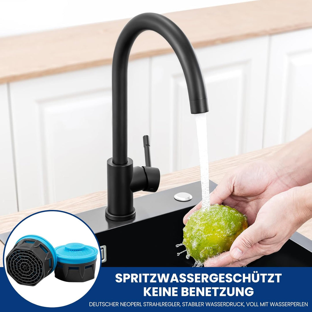 CEECIPA Wasserhahn Küche Schwarz 360° Schwenkbar, Hochdruck Küchenarmatur Schwarz, Mischbatterie Küc