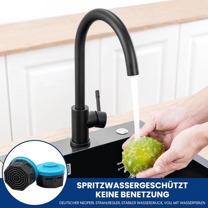 CEECIPA Wasserhahn Küche Schwarz 360° Schwenkbar, Hochdruck Küchenarmatur Schwarz, Mischbatterie Küc