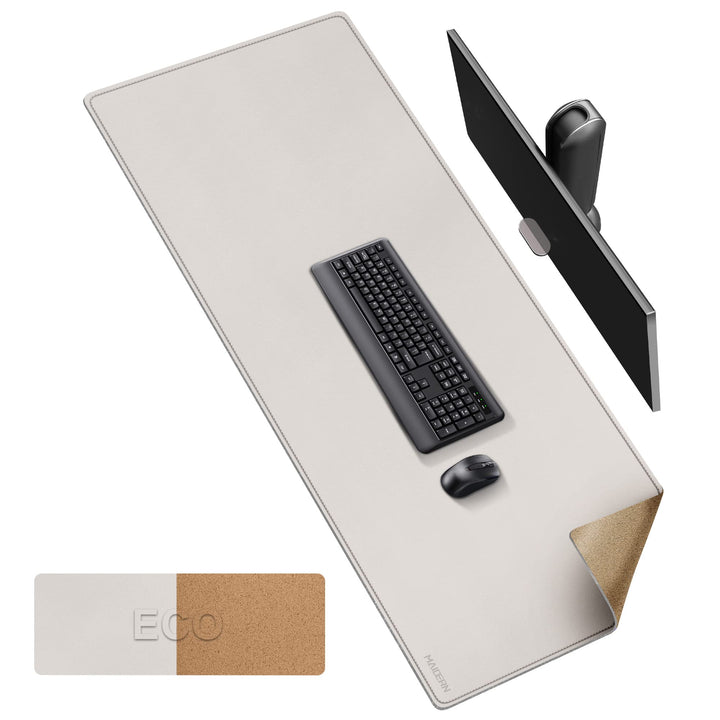 MAIDERN Schreibtischunterlage 160x60cm, Kork & PU-Leder Doppelseitiges Tischunterlage, Grosse Mauspa