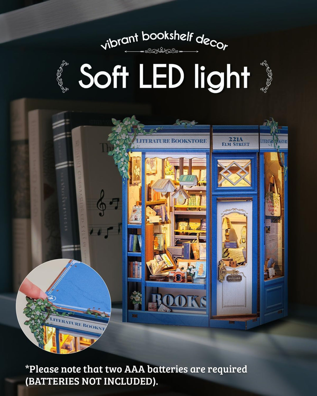 Cutefun Book Nook, DIY Miniatur Haus Kit für Erwachsene 3D Holzpuzzle Mini Booknook Bücherregal Mode