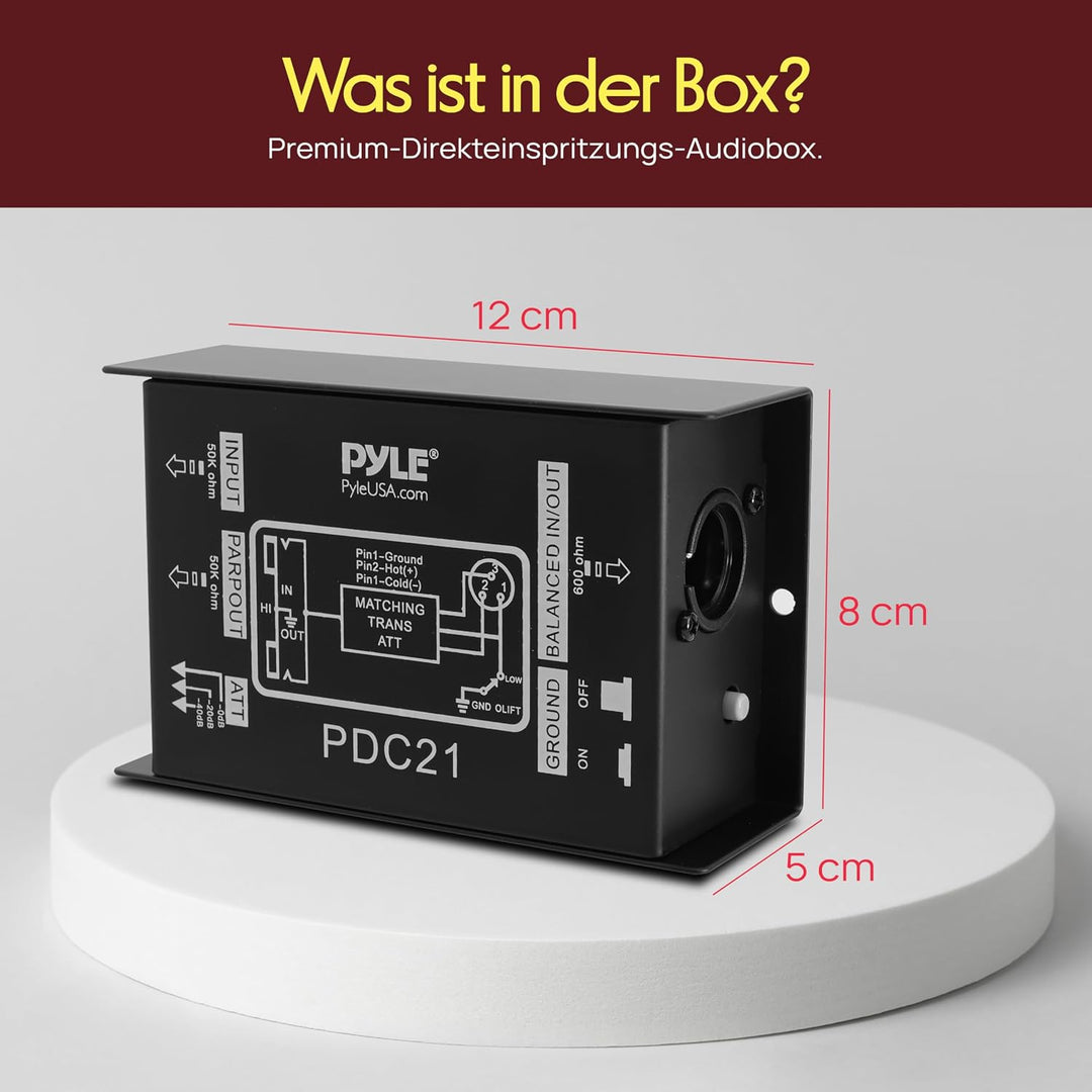 Pyle Premium DI Direct Injection Box, Passive DI Einheit, Brummen-Entferner mit Eingangs-Dämpfer zum