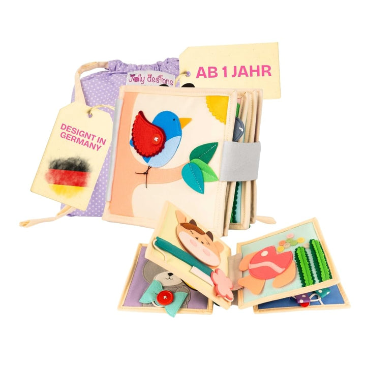 Jolly Designs 6-seitiges Mini Quiet Book Magischer Vogel - Montessori Lernspielzeug Aus Hochwertigem