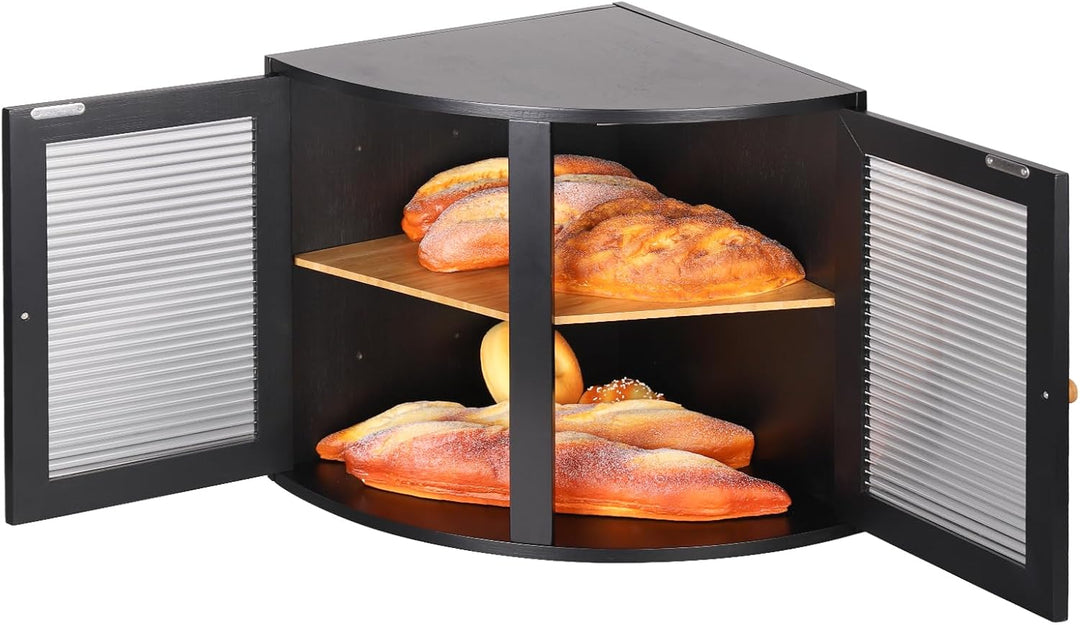 Leader Accessories Bambus Brotkasten 2 Etagen Brotbehälter für Ecke lebensmittelecht Brotaufbewahrun