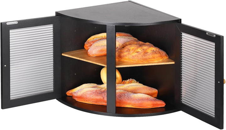 Leader Accessories Bambus Brotkasten 2 Etagen Brotbehälter für Ecke lebensmittelecht Brotaufbewahrun
