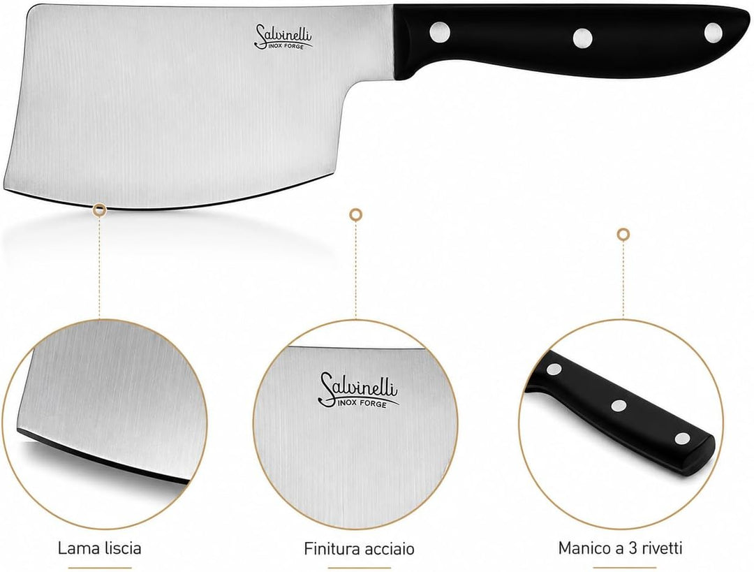 Salvinelli BISTROT glattes Manarettamesser, geschmiedeter Edelstahl, Fleischmesser 6 Stück, Klinge 7