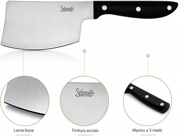 Salvinelli BISTROT glattes Manarettamesser, geschmiedeter Edelstahl, Fleischmesser 6 Stück, Klinge 7