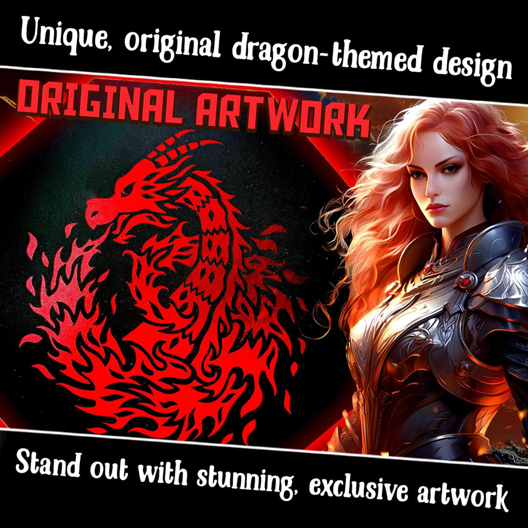 Fantasydice RED Fire Dragon with Wizard Book Print Dice Tray 8" Octagon with Lid and Dice Staging Ar