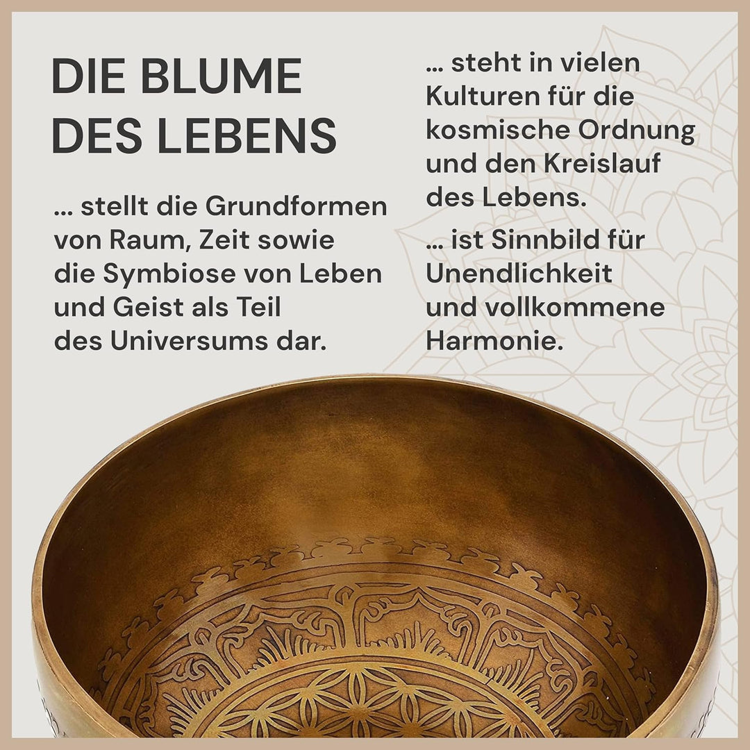 Tibetische Klangschale Blume des Lebens für Yoga, Meditation und Entspannung, Ø 20 cm, 1.100 Gramm,