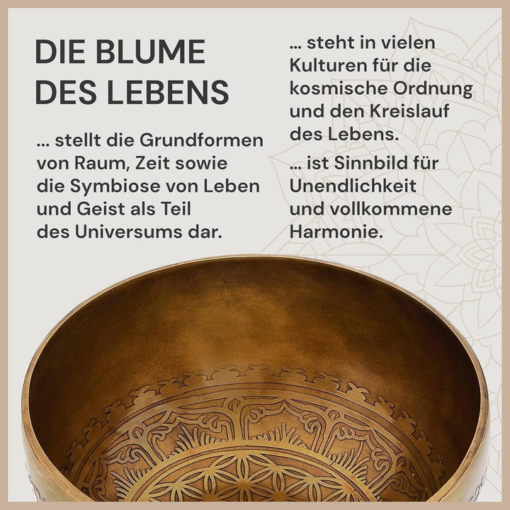 Tibetische Klangschale Blume des Lebens für Yoga, Meditation und Entspannung, Ø 20 cm, 1.100 Gramm,